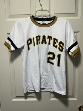 White Pirates Number 21 Short Sleeve Tee with Gold Trim